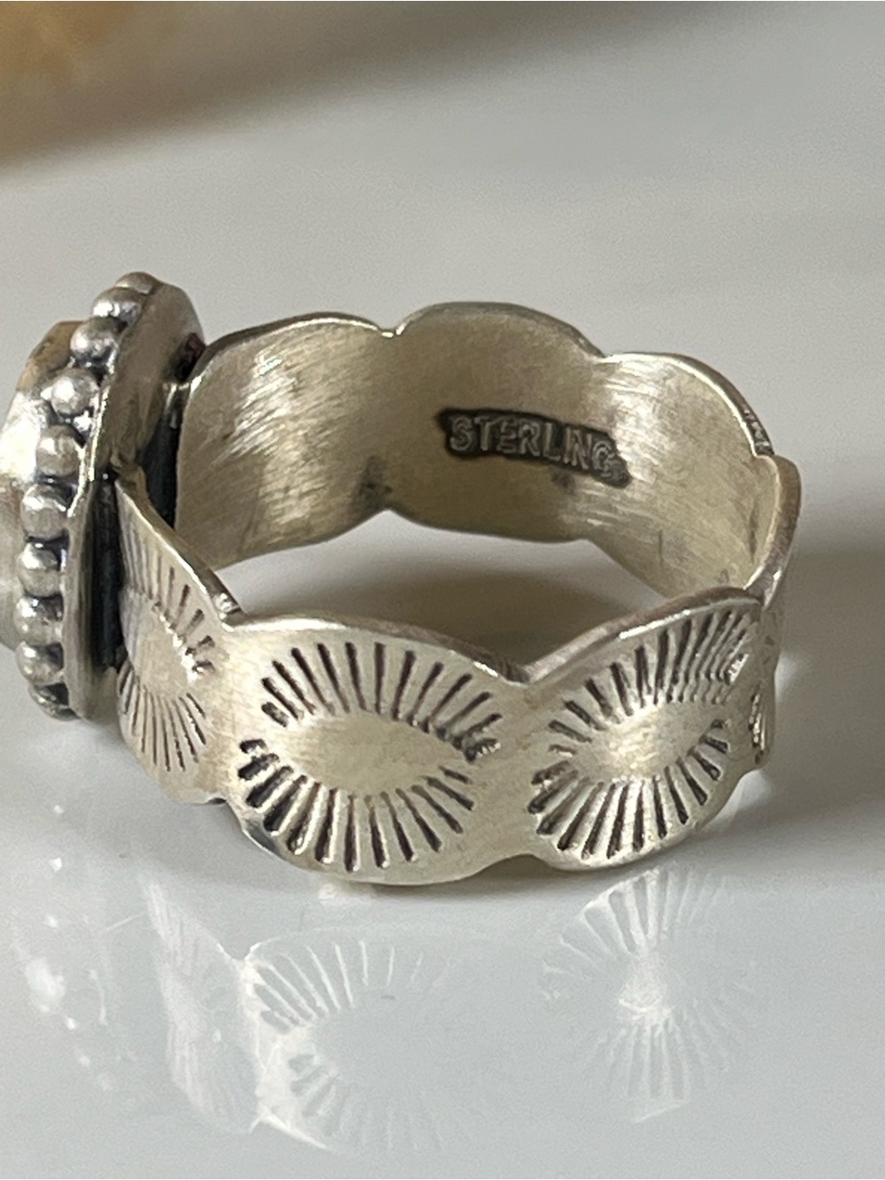 Solid Sterling Silver Paloma Turquoise Gemstone Cigar Band Ring Size 10 - Picture 2 of 8